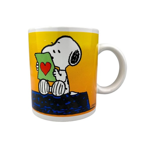 Vtg Snoopy I Love You Coffee Mug Peanuts Charlie Brown Note Dog Beagle Yellow - Picture 1 of 8